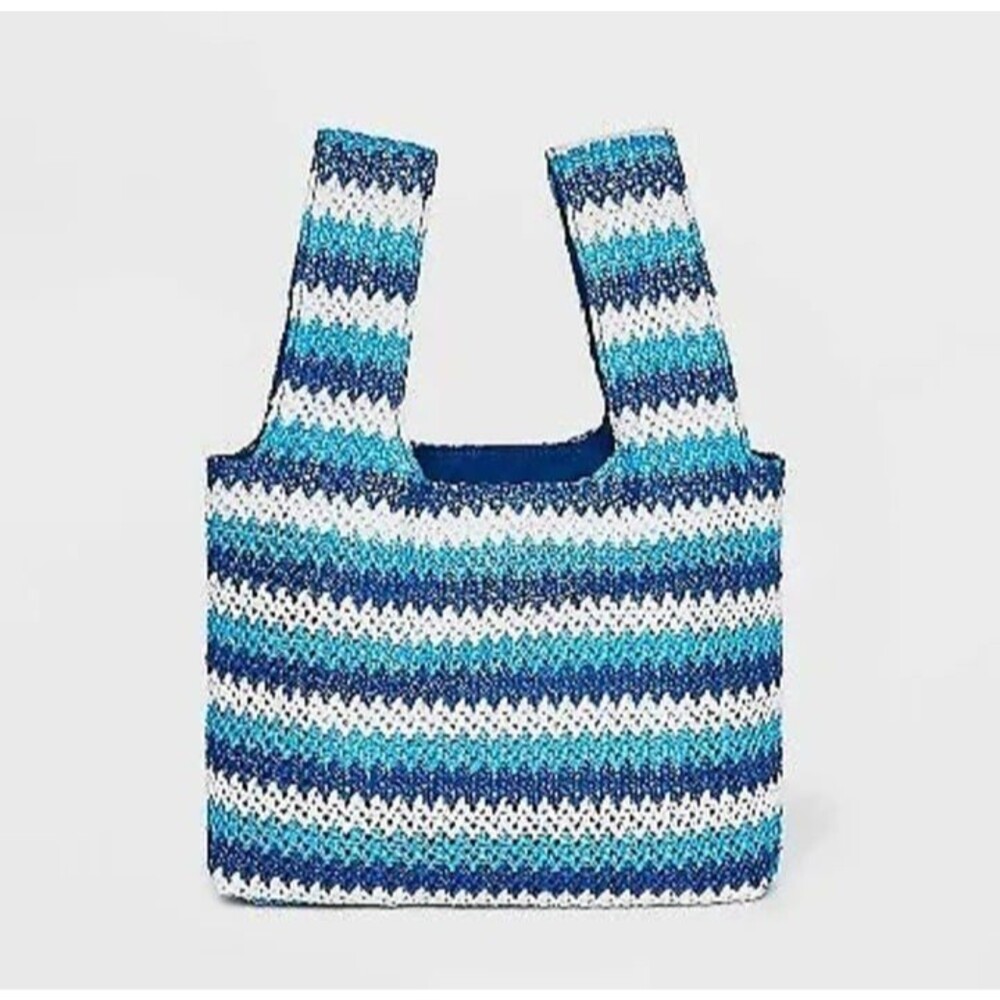Future Collective Chevron Print Striped Satchel Bag Blue/White